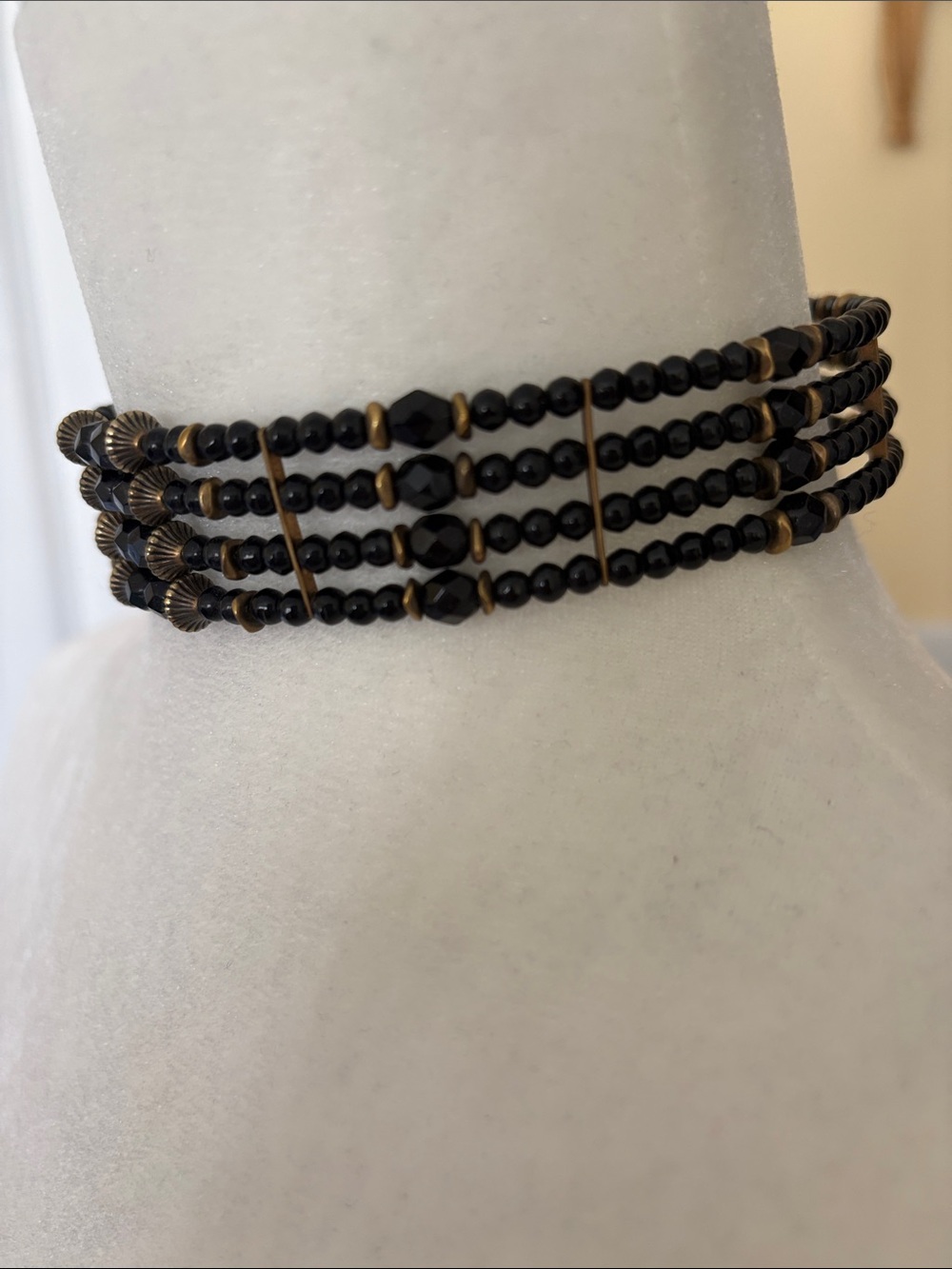 Black Beaded Multi-Row Choker Necklace - Picture 2 of 6